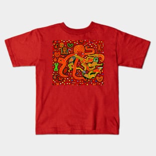 Tropical Octopus Attack - Red Kids T-Shirt